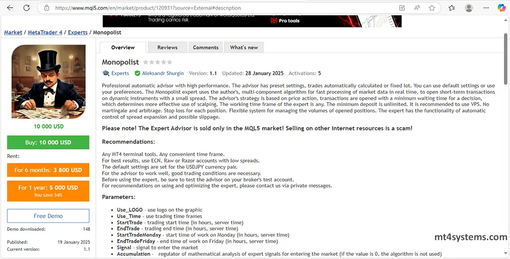 Monopolist MT4 - overview