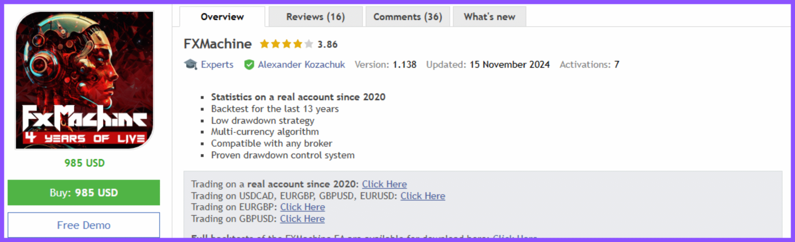FXMachine EA  MT4 v1.137 MT4 (Platform build 1441+) Free Download - Image 2