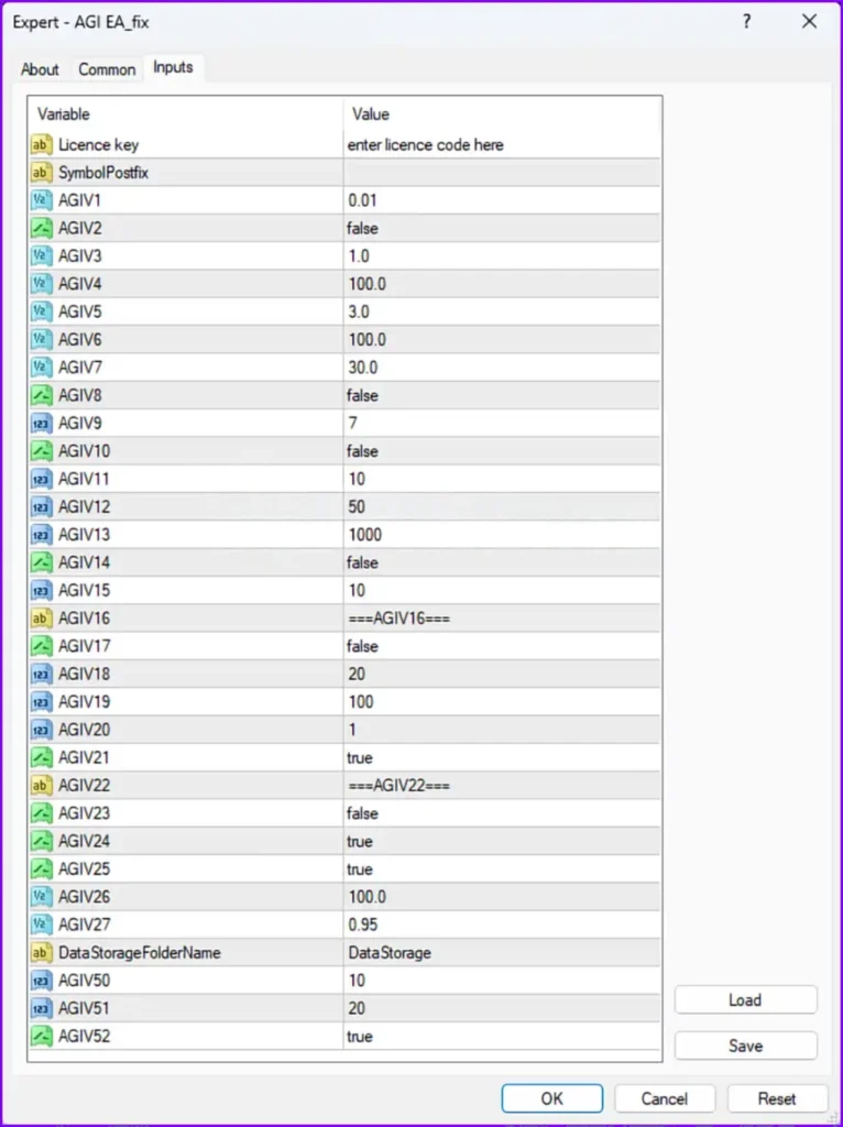 AGI EA Overview Settings